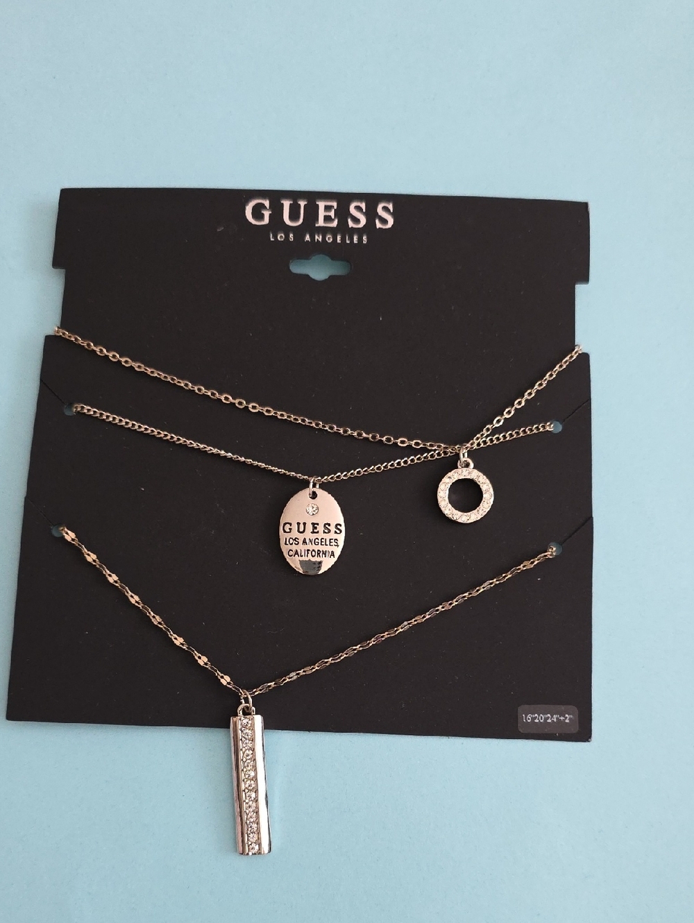Guess Rose Gold Layered Logo and Crystal Disc Necklace Set